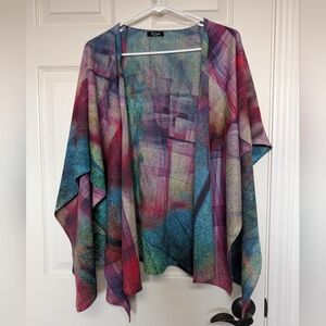 Et Lois Open Front Shawl Wrap Colorful Abstract Art To Wear OS USA Lagenlook